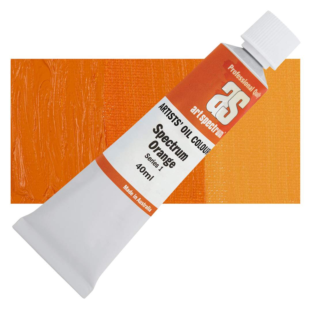 Open in modal - Art Spectrum Artists' Oil Paint - Spectrum Orange, 40 ml tube and swatch