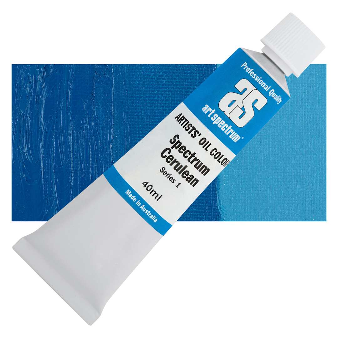 Open in modal - Art Spectrum Artists' Oil Paint - Spectrum Cerulean, 40 ml tube and swatch