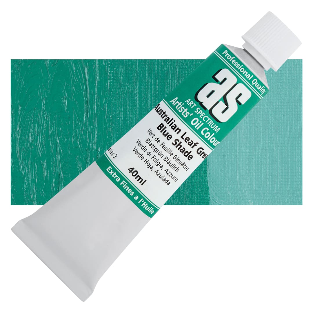 Open in modal - Art Spectrum Artists' Oil Paint - Australian Leaf Green Blue, 40 ml tube and swatch