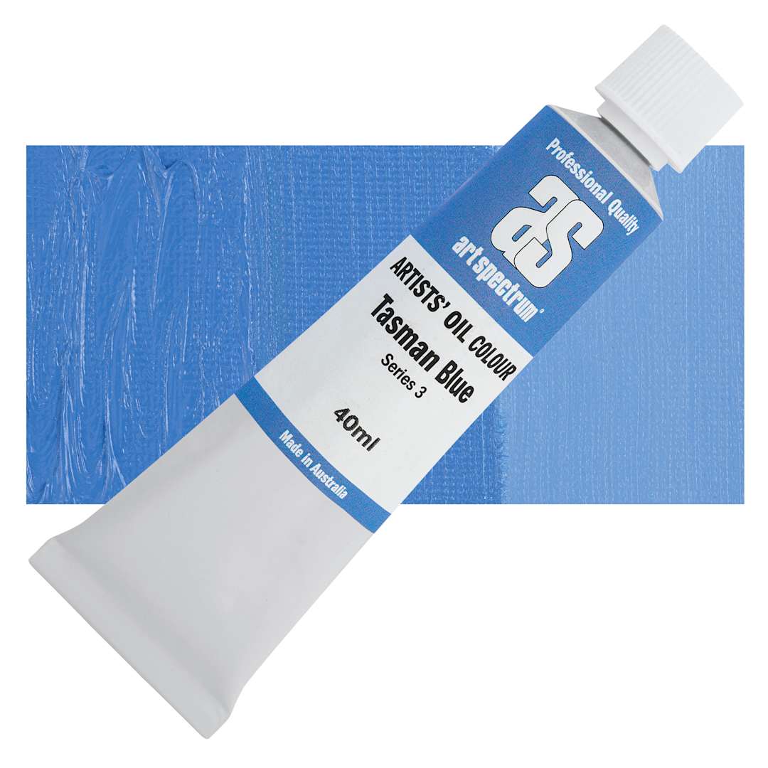Open in modal - Art Spectrum Artists' Oil Paint - Tasman Blue, 40 ml tube and swatch