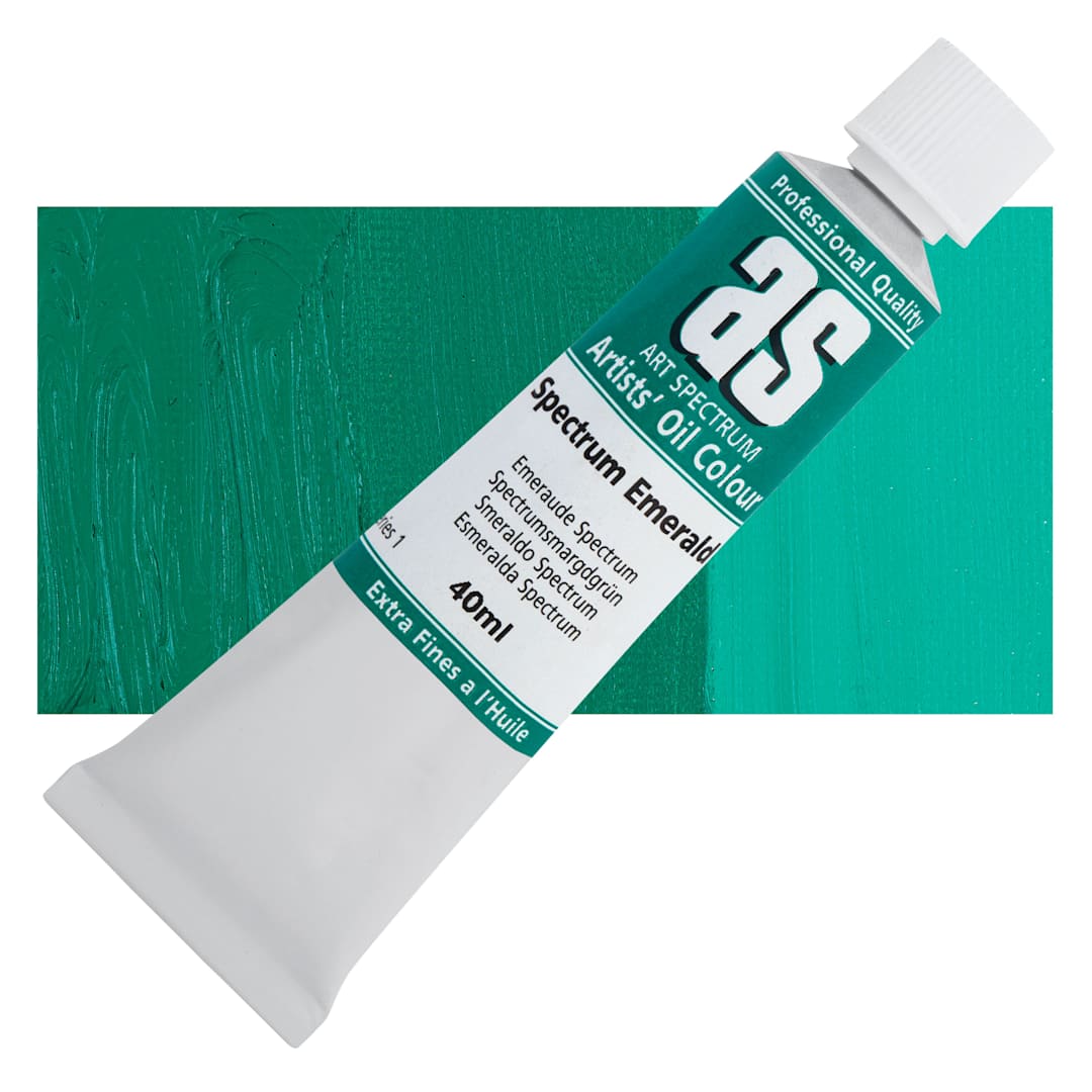 Open in modal - Art Spectrum Artists' Oil Paint - Spectrum Emerald, 40 ml tube and swatch