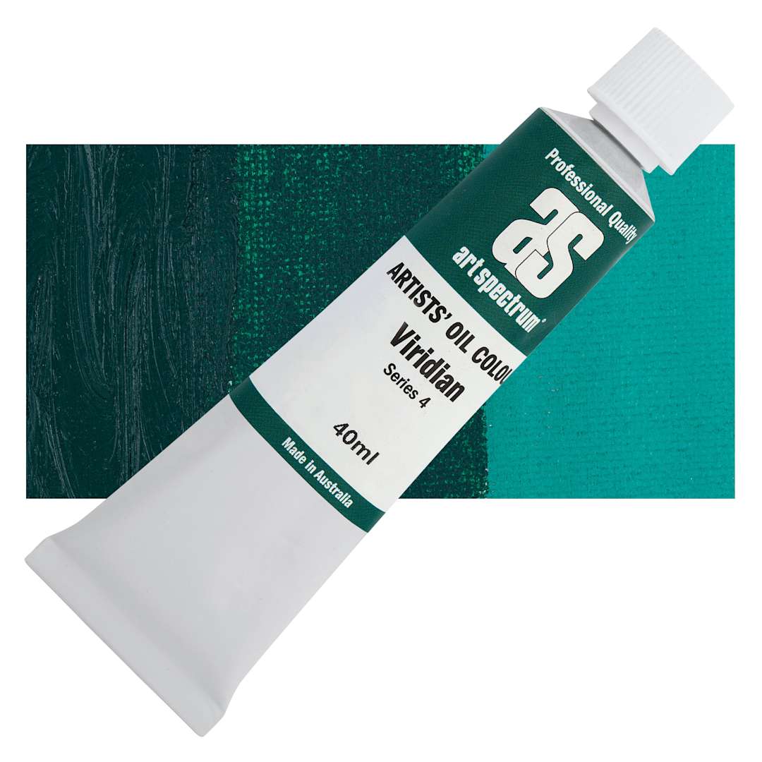 Open in modal - Art Spectrum Artists' Oil Paint - Viridian, 40 ml tube and swatch