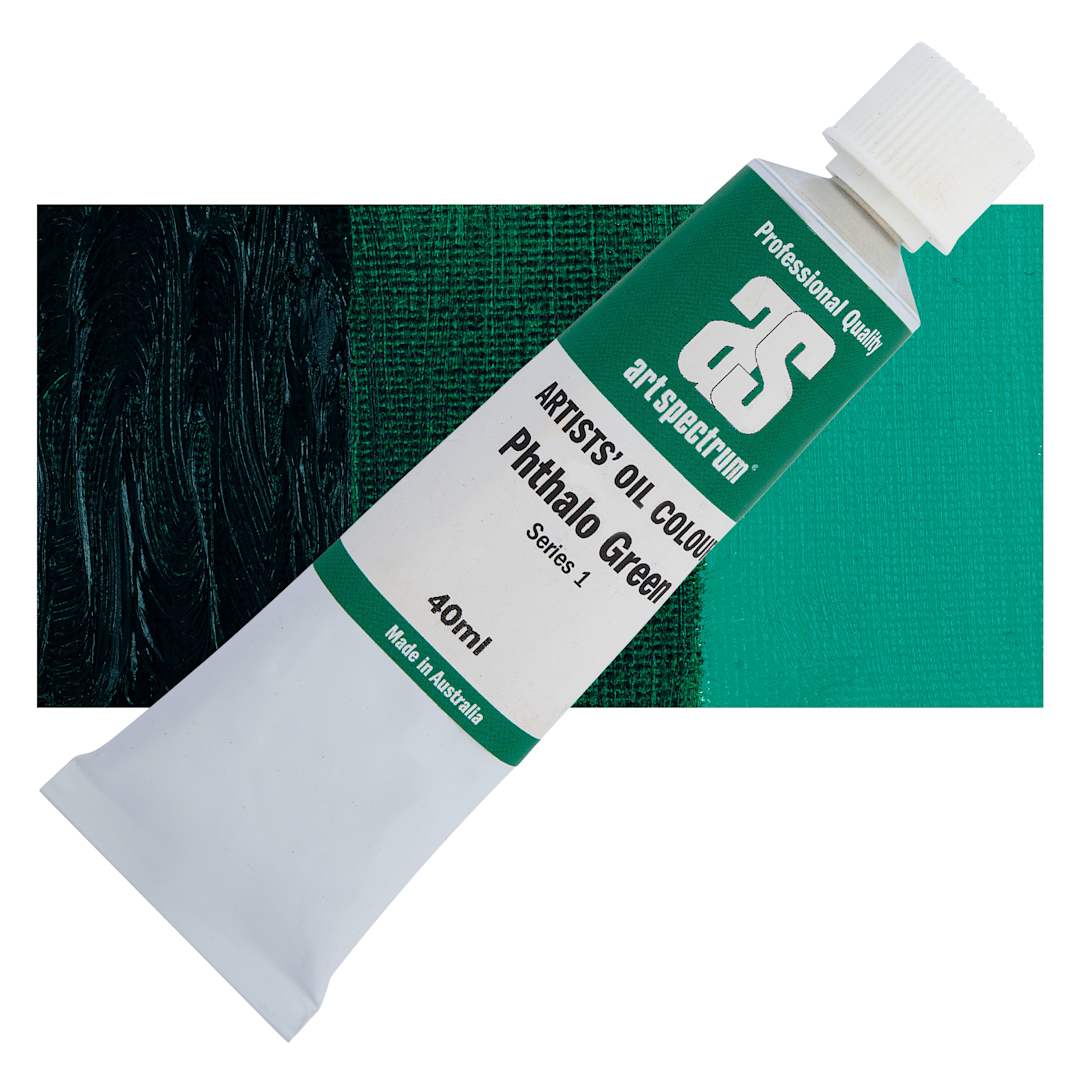 Open in modal - Art Spectrum Artists' Oil Paint - Phthalo Green, 40 ml tube and swatch