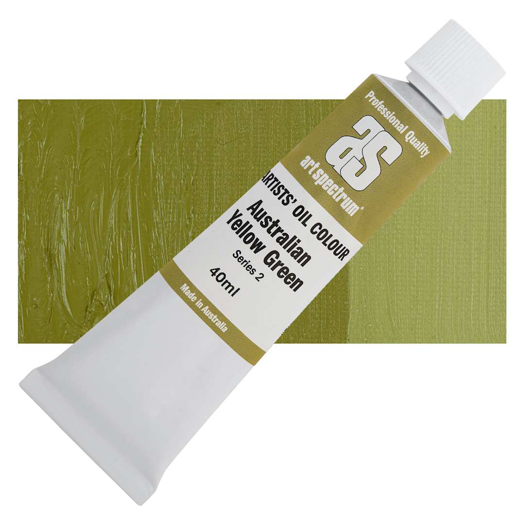 Open in modal - Art Spectrum Artists' Oil Paint - Australian Yellow Green, 40 ml tube and swatch