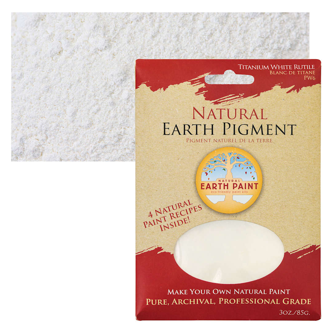 Open in modal - Natural Earth Paint Earth & Mineral Pigment - Titanium White Rutile, 3 oz package and swatch