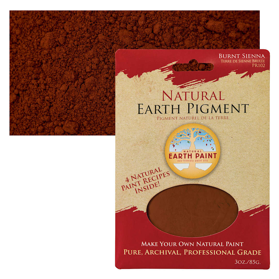 Open in modal - Natural Earth Paint Earth & Mineral Pigment - Burnt Sienna, 3 oz package and swatch