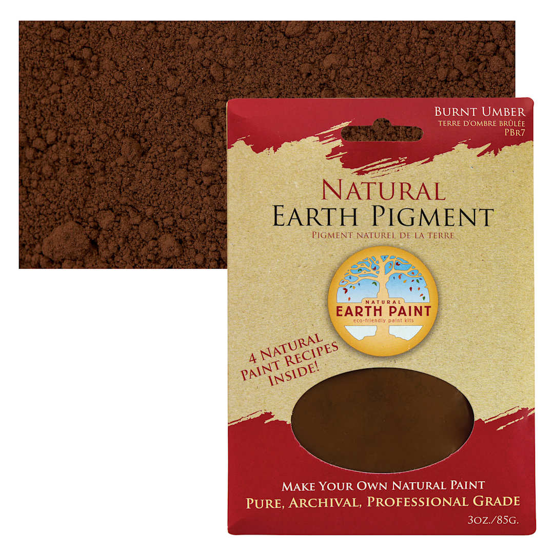 Open in modal - Natural Earth Paint Earth & Mineral Pigment - Burnt Umber, 3 oz package and swatch