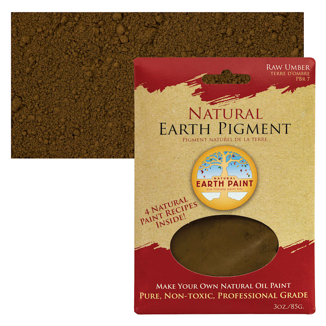 Open in modal - Natural Earth Paint Earth & Mineral Pigment - Raw Umber, 3 oz package and swatch