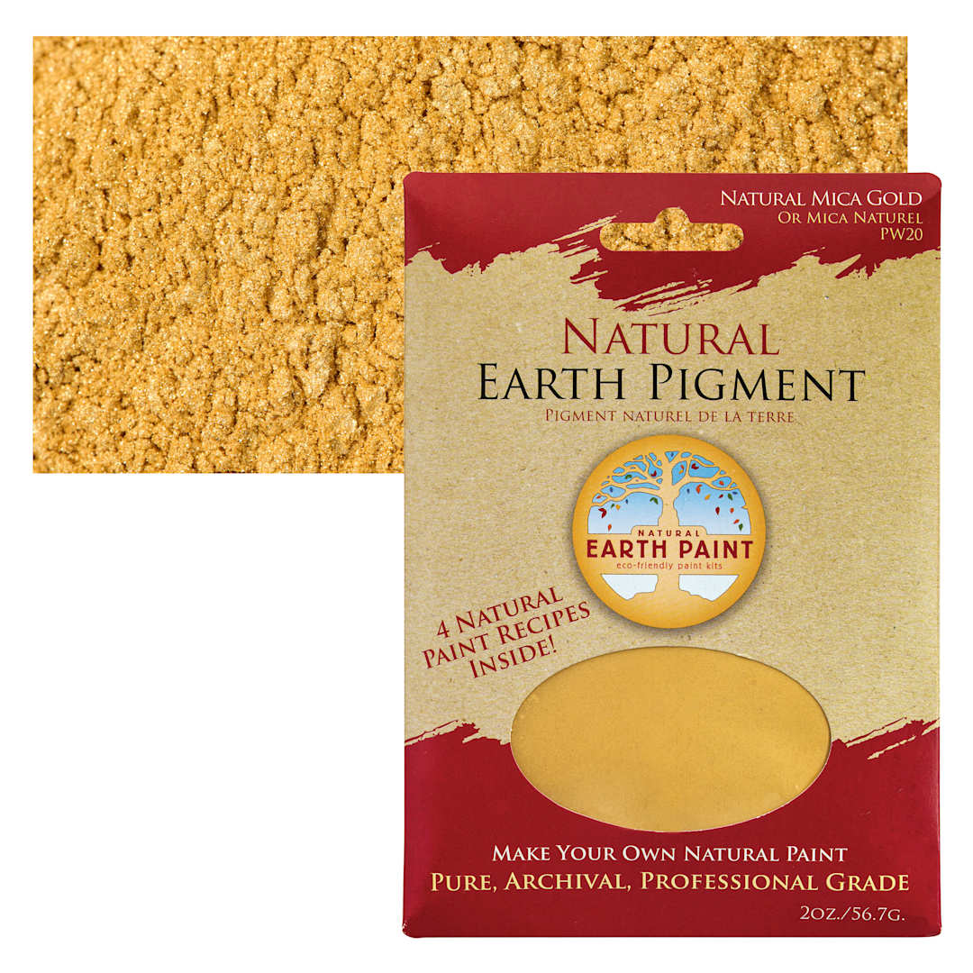 Open in modal - Natural Earth Paint Earth & Mineral Pigment - Gold Mica, 3 oz package and swatch