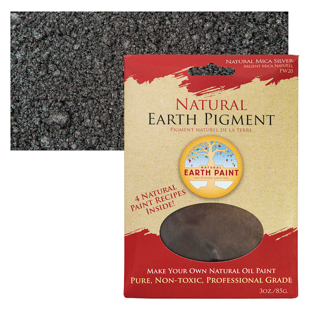 Open in modal - Natural Earth Paint Earth & Mineral Pigment - Silver Mica, 3 oz package and swatch