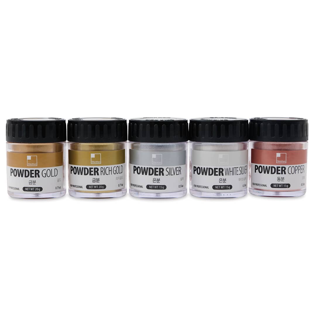 Open in modal - ShinHan Professional Metallic Powder Set - 15 g, Assorted, Set of 5, Jars, front of jars
