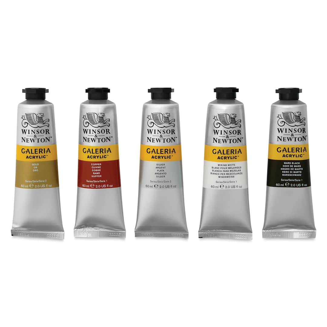 Open in modal - Winsor & Newton Galeria Acrylics - Set of 5, Metallic Colors, 60 ml tubes, contents