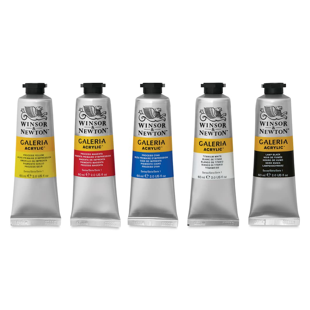 Open in modal - Winsor & Newton Galeria Acrylics - Set of 5, Process Colors, 60 ml tubes, contents
