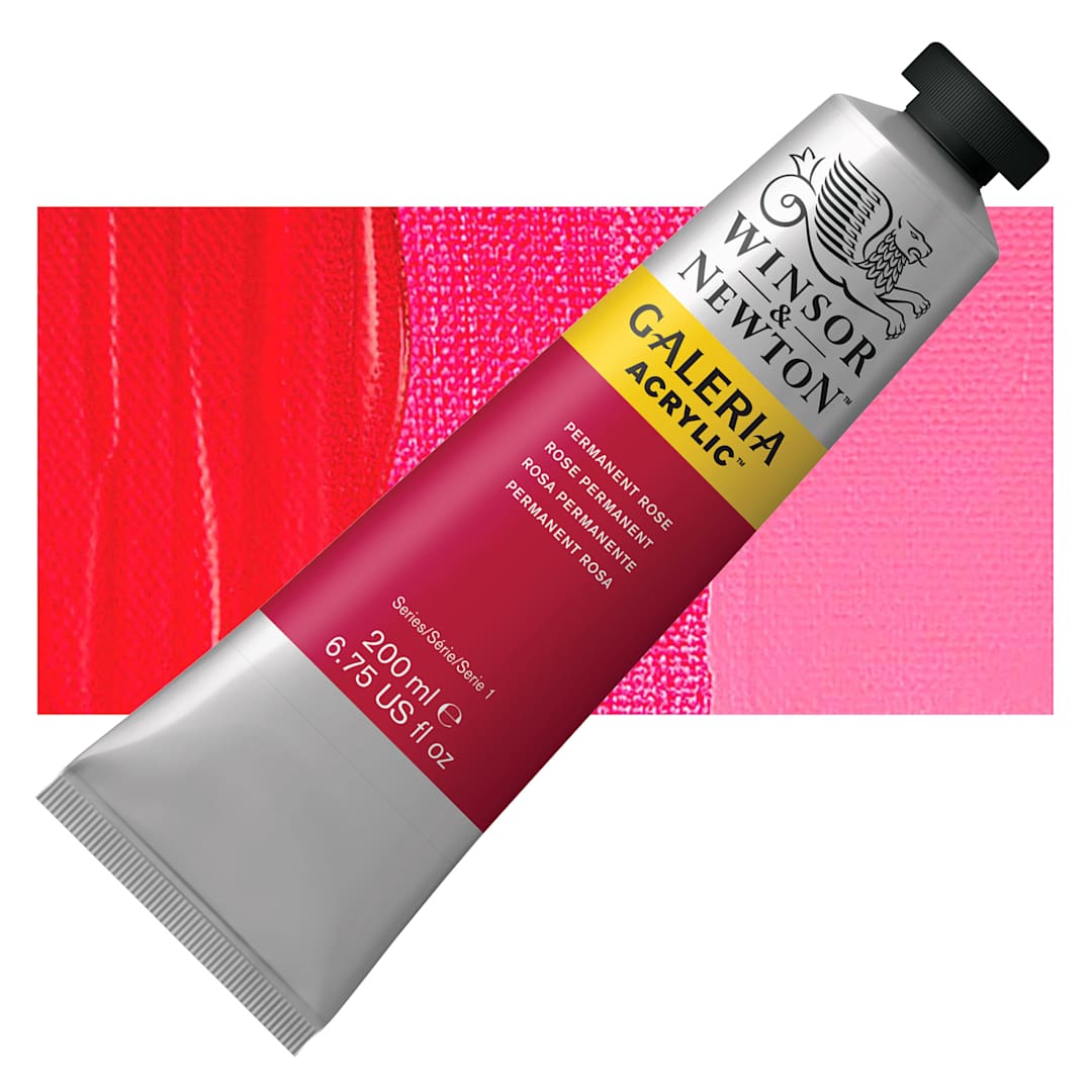 Open in modal - Winsor & Newton Galeria Flow Acrylic - Permanent Rose, 200 ml tube and swatch
