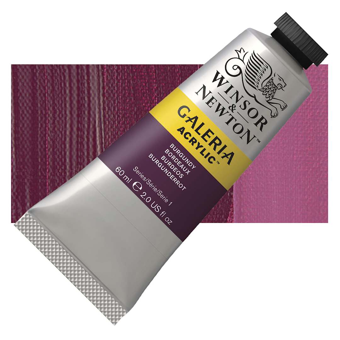 Open in modal - Winsor & Newton Galeria Flow Acrylic - Burgundy, 60 ml tube and swatch