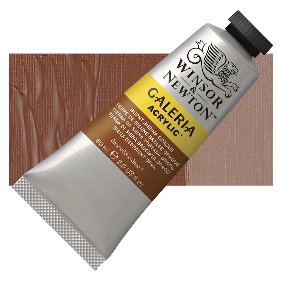 Open in modal - Winsor & Newton Galeria Flow Acrylic - Burnt Sienna Opaque, 60 ml tube and swatch