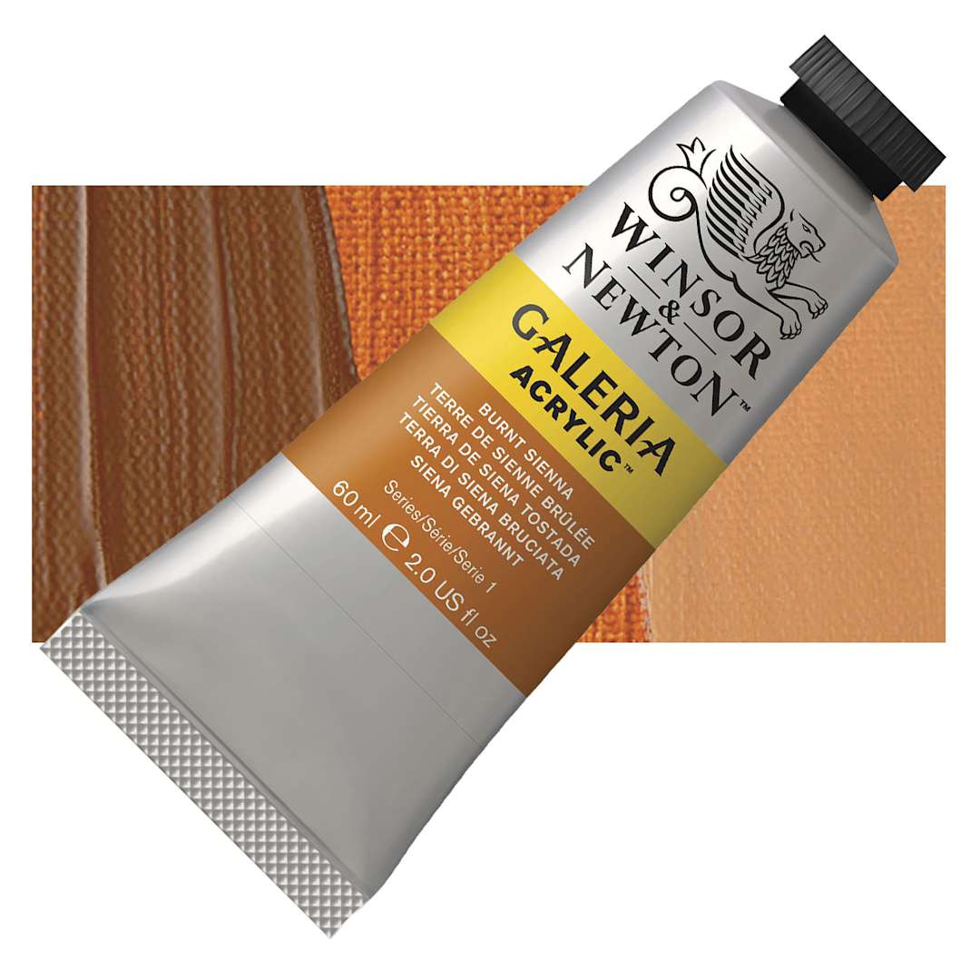 Open in modal - Winsor & Newton Galeria Flow Acrylic - Burnt Sienna, 60 ml tube and swatch