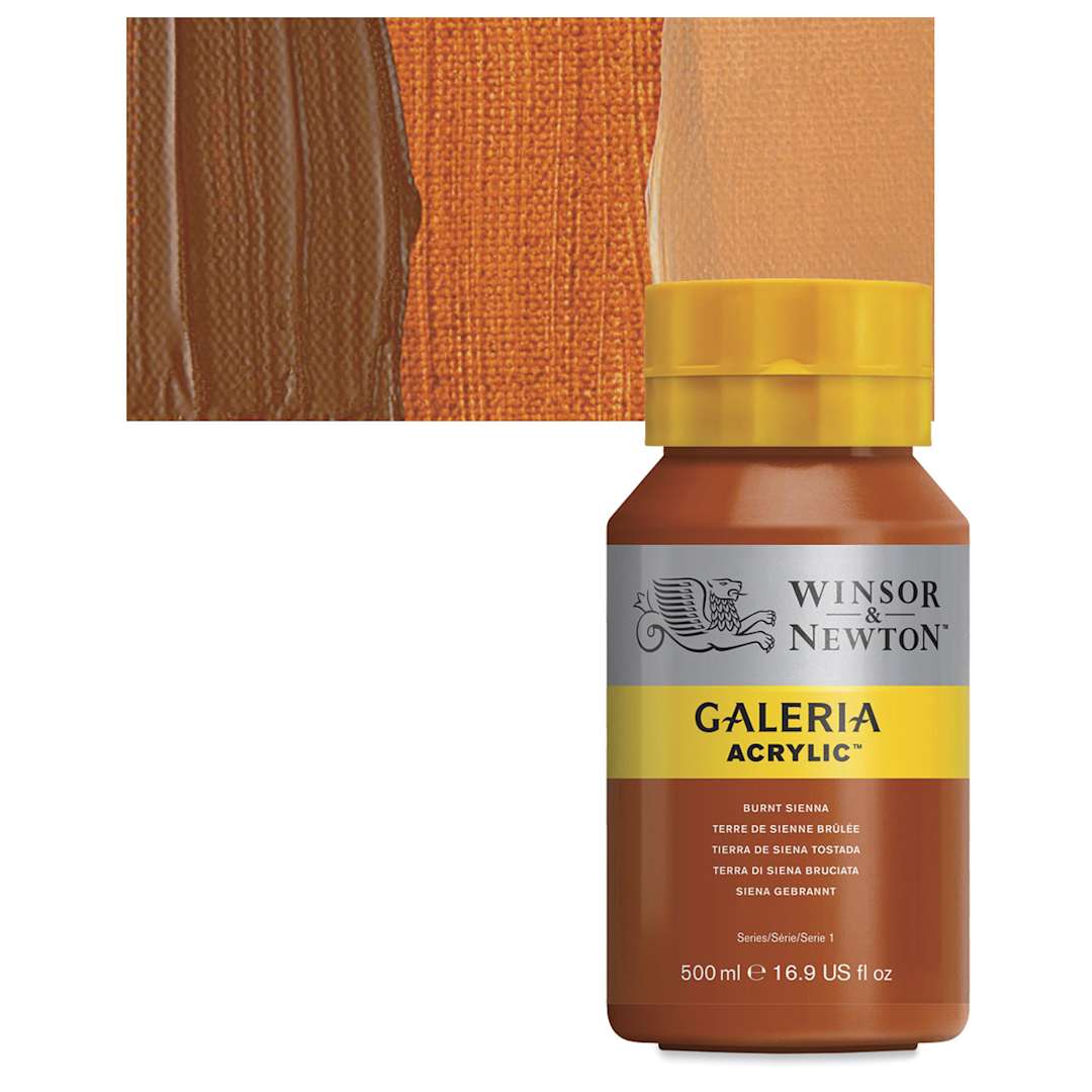 Open in modal - Winsor & Newton Galeria Flow Acrylic - Burnt Sienna, 500 ml tube and swatch