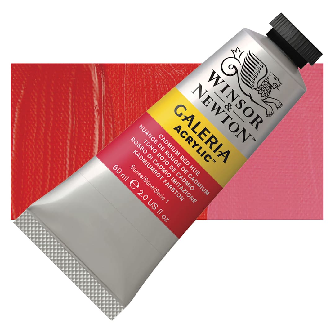 Open in modal - Winsor & Newton Galeria Flow Acrylic - Cadmium Red Hue, 60 ml tube and swatch