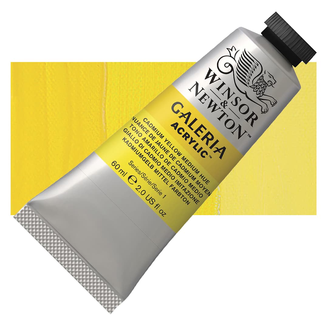 Open in modal - Winsor & Newton Galeria Flow Acrylic - Cadmium Yellow Medium Hue, 60 ml tube and swatch