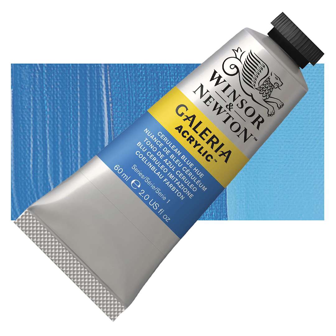 Open in modal - Winsor & Newton Galeria Flow Acrylic - Cerulean Blue Hue, 60 ml tube and swatch