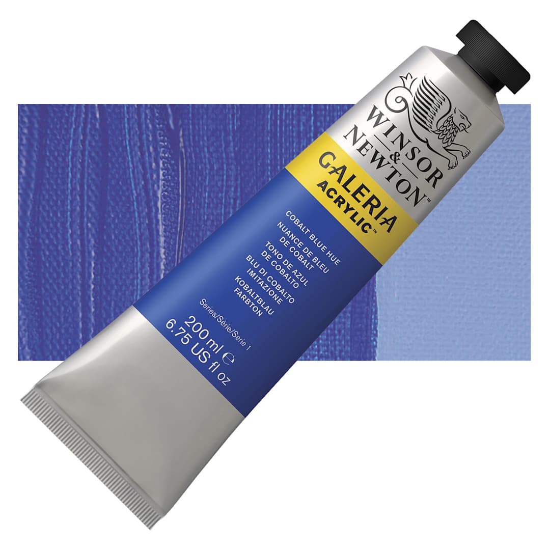 Open in modal - Winsor & Newton Galeria Flow Acrylic - Cobalt Blue Hue, 200 ml tube and swatch