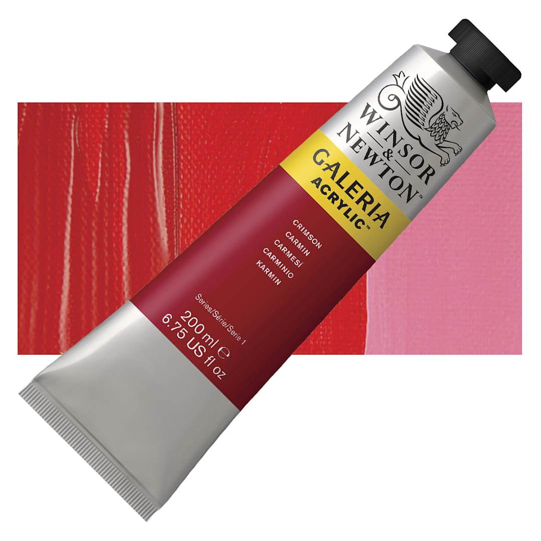 Open in modal - Winsor & Newton Galeria Flow Acrylic - Crimson, 200 ml tube and swatch