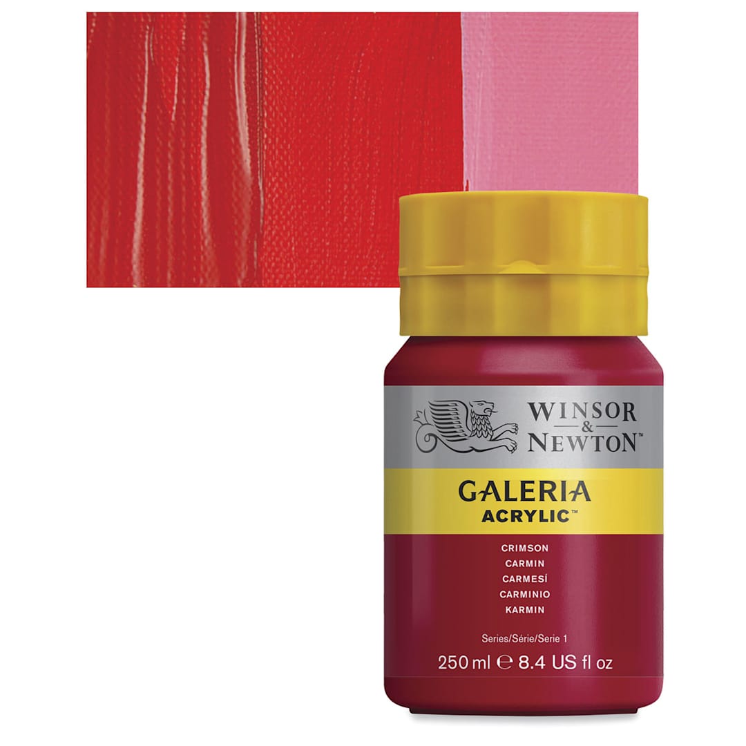 Open in modal - Winsor & Newton Galeria Flow Acrylic - Crimson, 250 ml tube and swatch