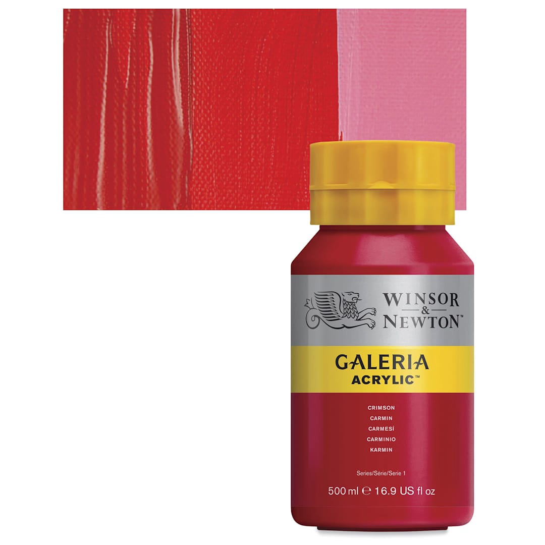 Open in modal - Winsor & Newton Galeria Flow Acrylic - Crimson, 500 ml tube and swatch