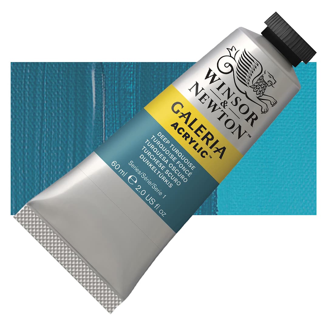 Open in modal - Winsor & Newton Galeria Flow Acrylic - Deep Turquoise, 60 ml tube and swatch