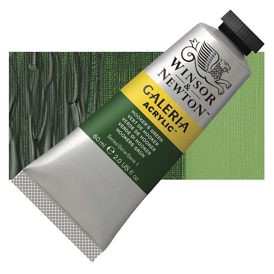 Open in modal - Winsor & Newton Galeria Flow Acrylic - Hooker's Green, 60 ml tube and swatch