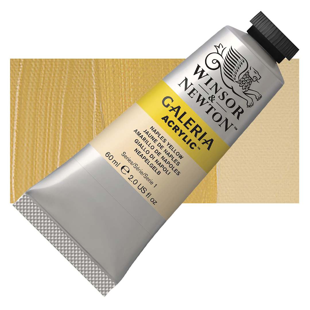 Open in modal - Winsor & Newton Galeria Flow Acrylic - Naples Yellow, 60 ml tube and swatch
