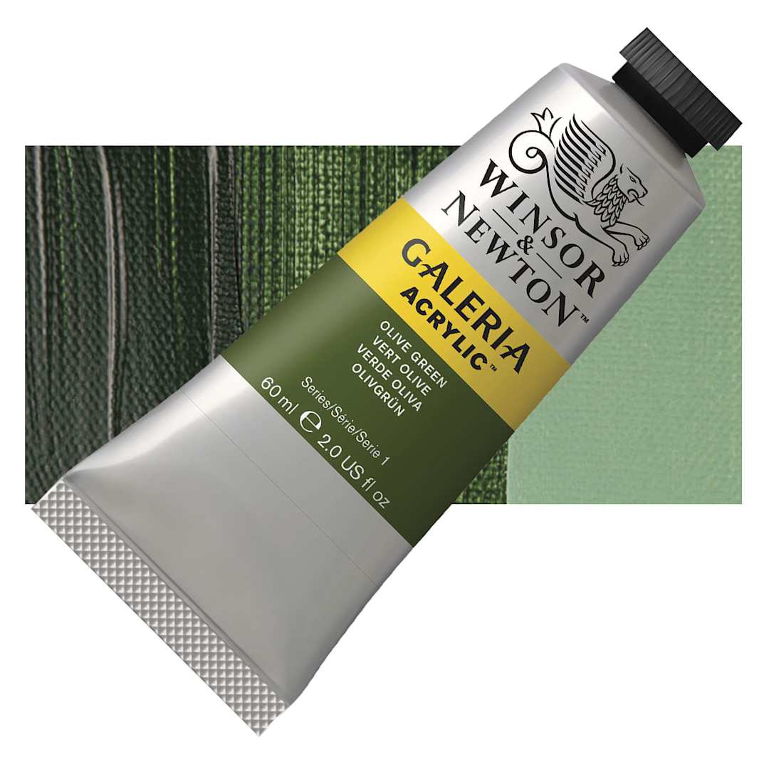Open in modal - Winsor & Newton Galeria Flow Acrylic - Olive Green, 60 ml tube and swatch