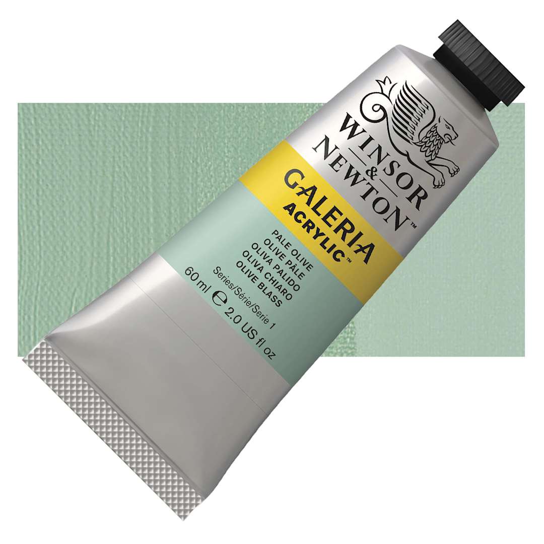 Open in modal - Winsor & Newton Galeria Flow Acrylic - Pale Olive, 60 ml tube and swatch