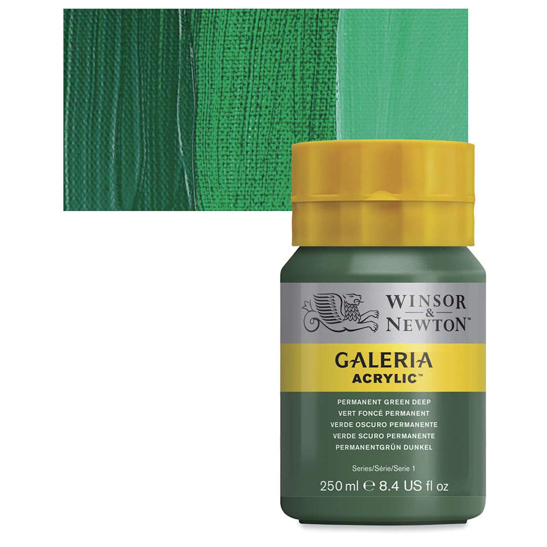 Open in modal - Winsor & Newton Galeria Flow Acrylic - Permanent Green Deep, 250 ml tube and swatch