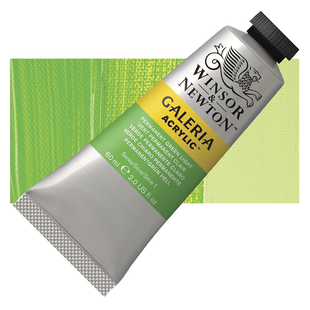 Open in modal - Winsor & Newton Galeria Flow Acrylic - Permanent Green Light, 60 ml tube and swatch
