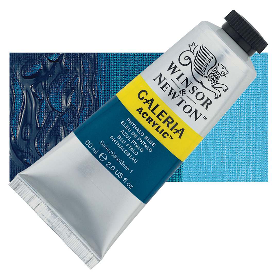 Open in modal - Winsor & Newton Galeria Flow Acrylic - Phthalo Blue, 60 ml tube and swatch
