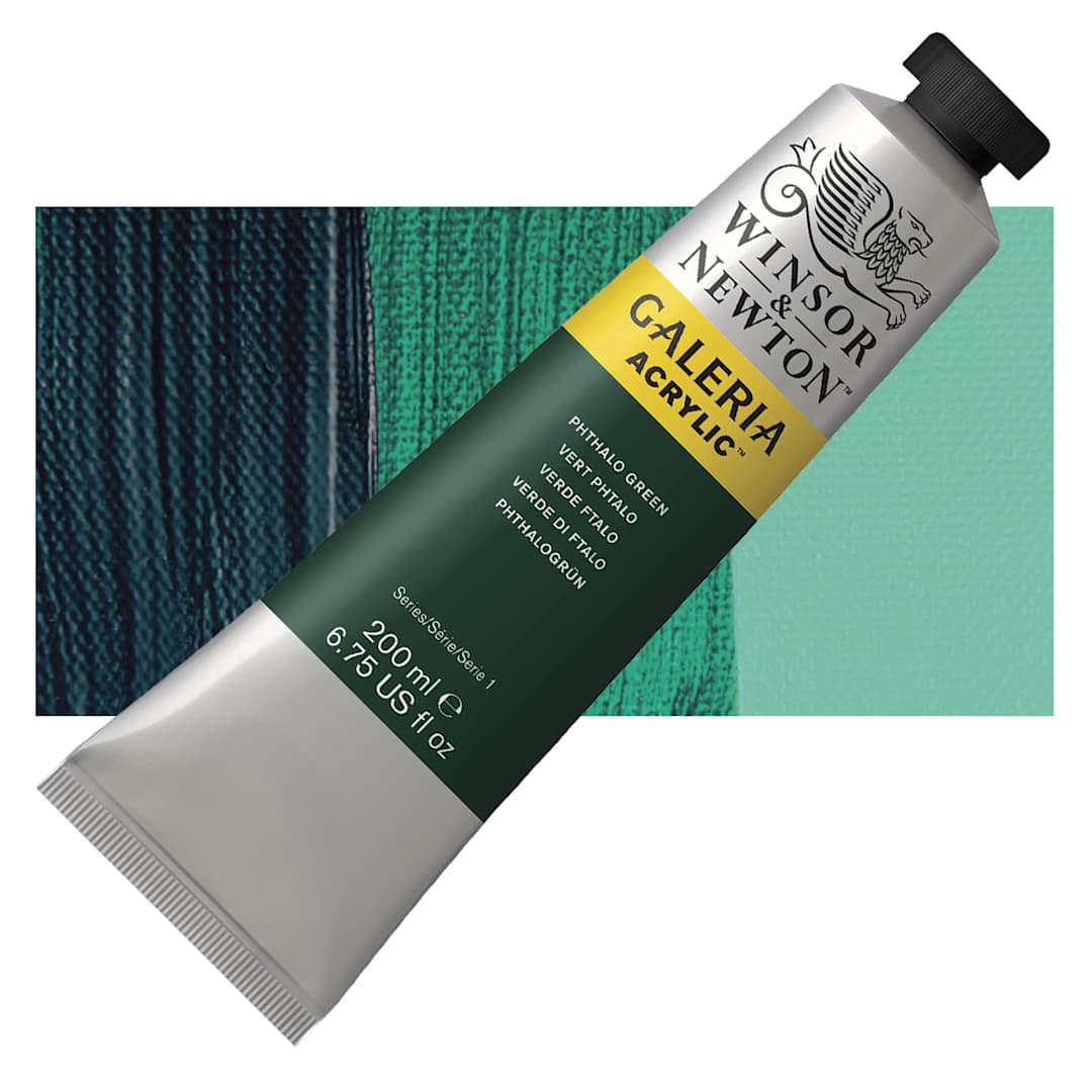 Open in modal - Winsor & Newton Galeria Flow Acrylic - Phthalo Green, 200 ml tube and swatch