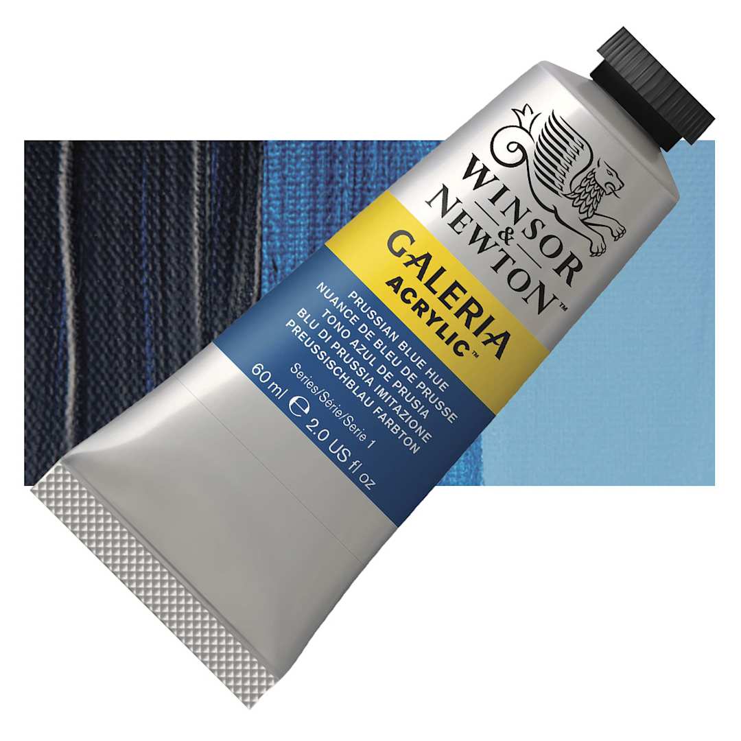 Open in modal - Winsor & Newton Galeria Flow Acrylic - Prussian Blue Hue, 60 ml tube and swatch