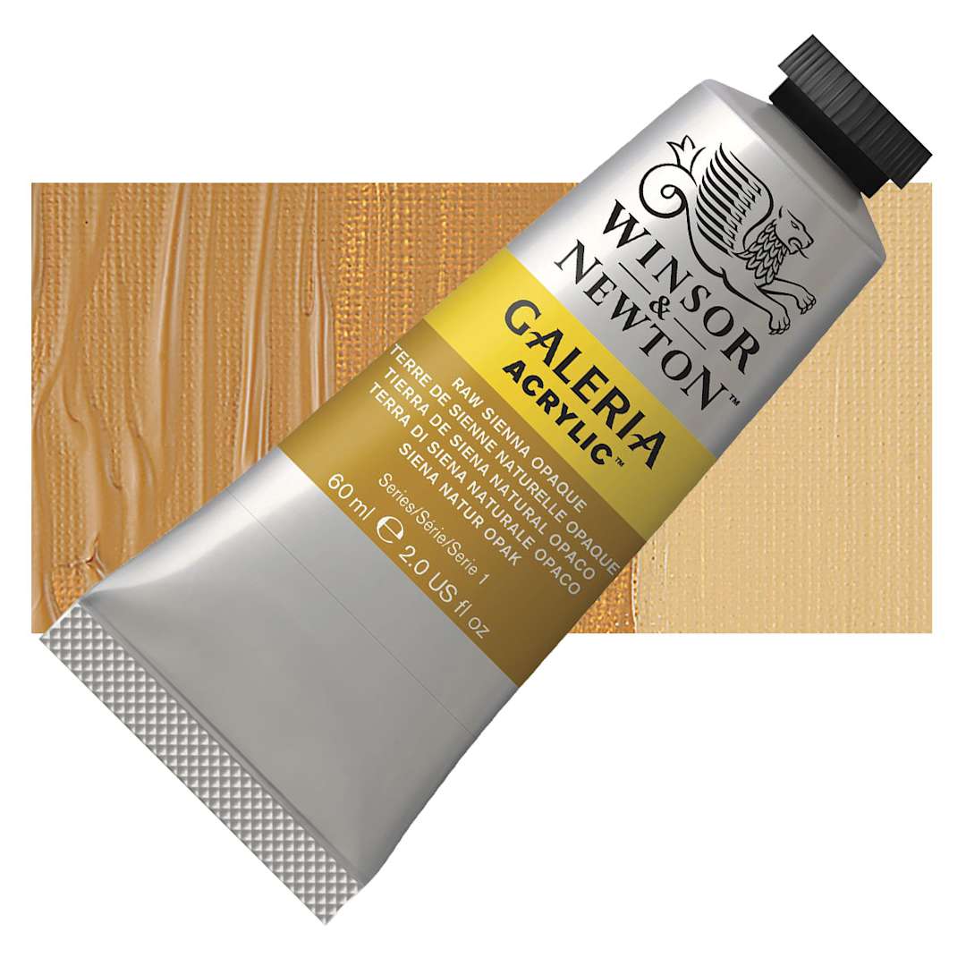 Open in modal - Winsor & Newton Galeria Flow Acrylic - Raw Sienna Opaque, 60 ml tube and swatch