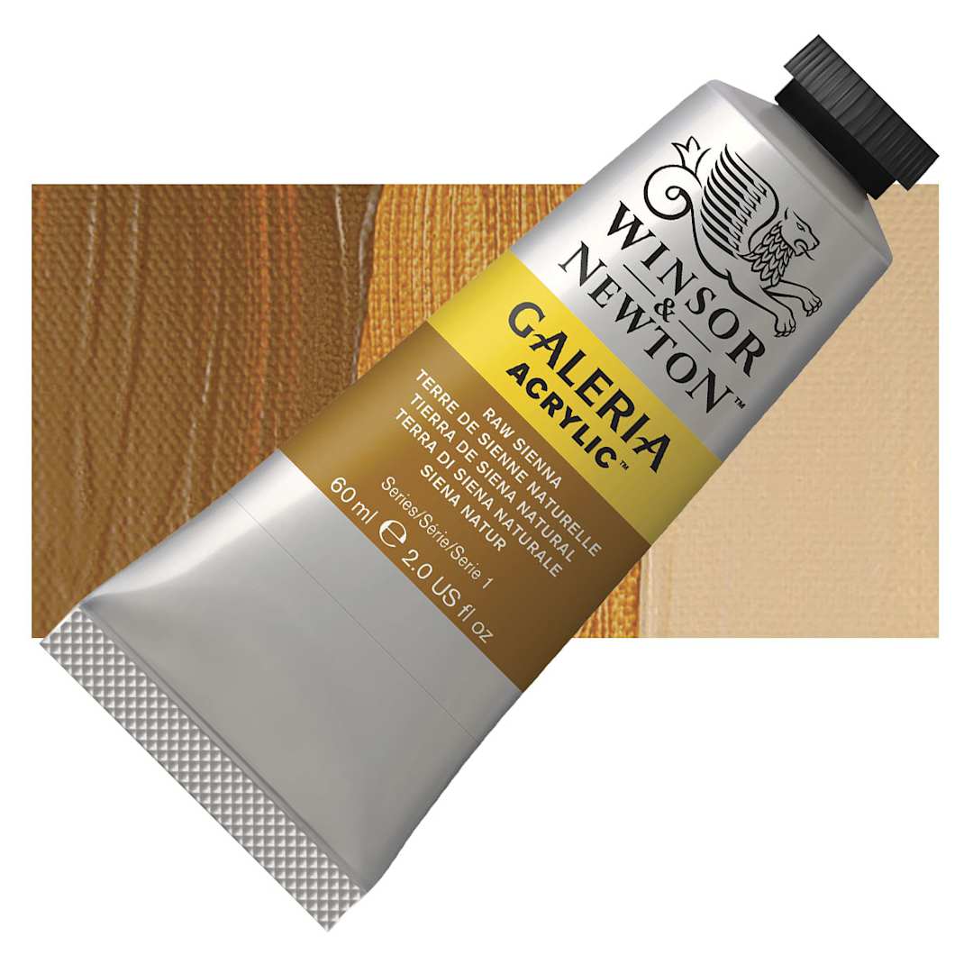 Open in modal - Winsor & Newton Galeria Flow Acrylic - Raw Sienna, 60 ml tube and swatch