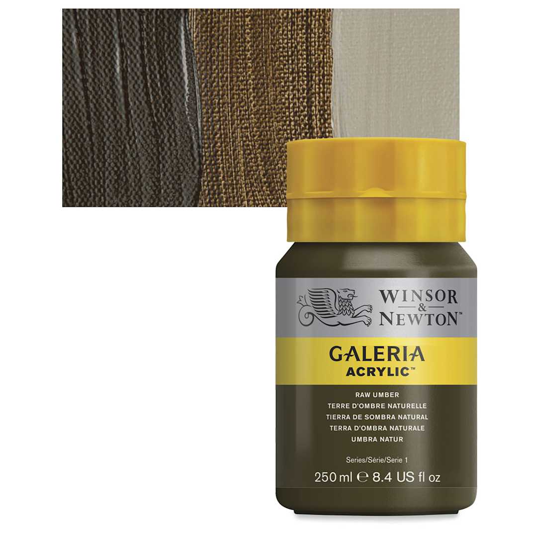 Open in modal - Winsor & Newton Galeria Flow Acrylic - Raw Umber, 250 ml tube and swatch