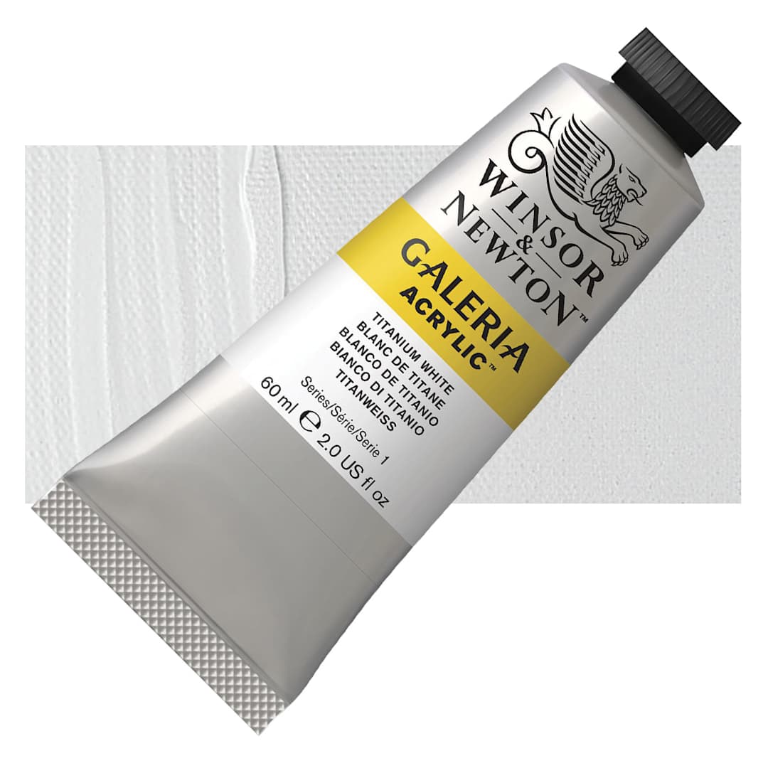 Open in modal - Winsor & Newton Galeria Flow Acrylic - Titanium White, 60 ml tube and swatch