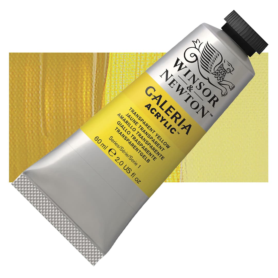 Open in modal - Winsor & Newton Galeria Flow Acrylic - Transparent Yellow, 60 ml tube and swatch