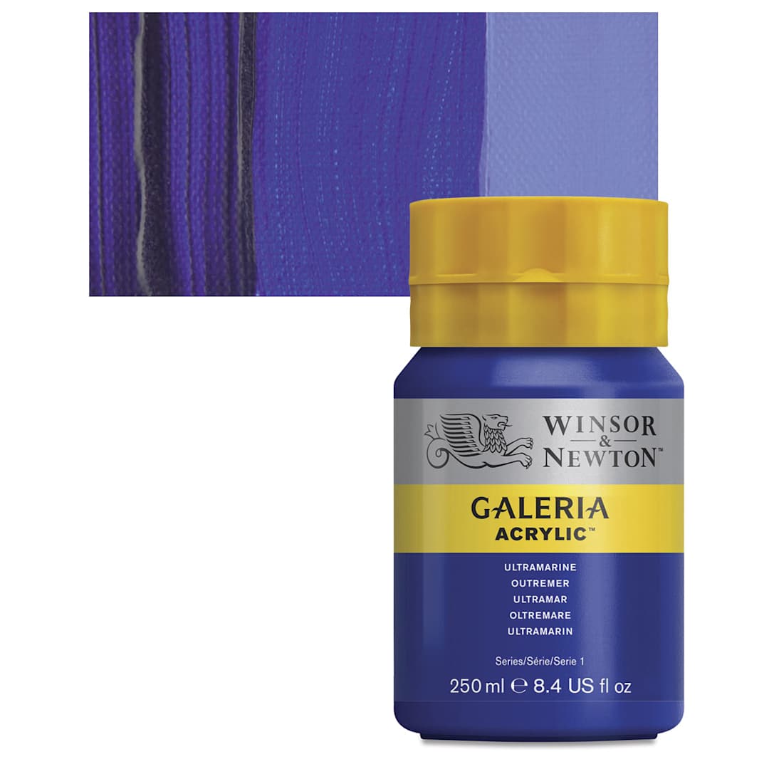 Open in modal - Winsor & Newton Galeria Flow Acrylic - Ultramarine, 250 ml tube and swatch