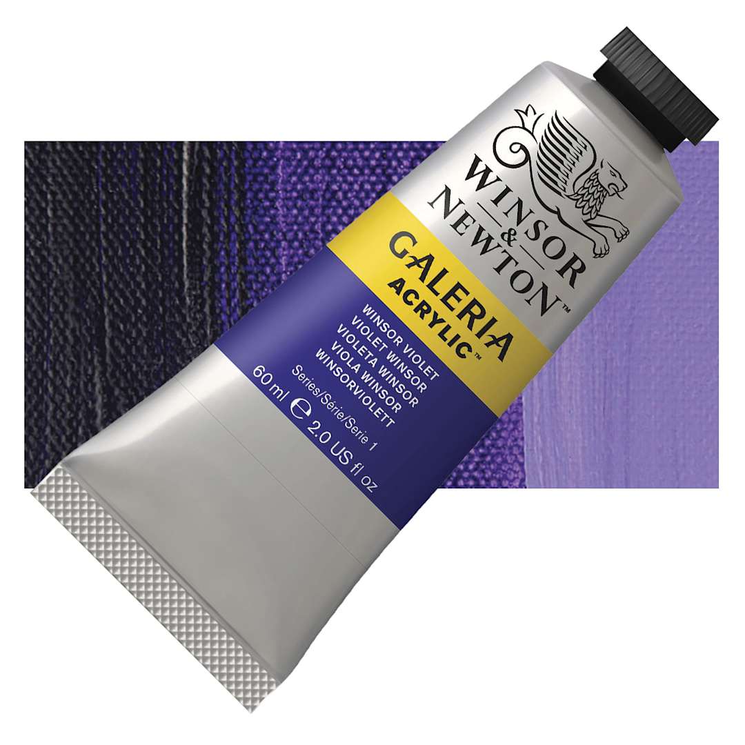 Open in modal - Winsor & Newton Galeria Flow Acrylic - Winsor Violet, 60 ml tube and swatch