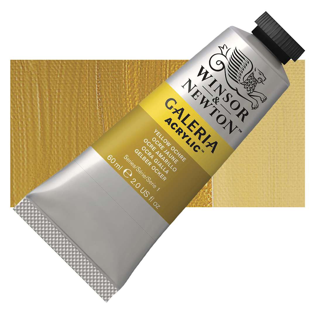 Open in modal - Winsor & Newton Galeria Flow Acrylic - Yellow Ochre, 60 ml tube and swatch