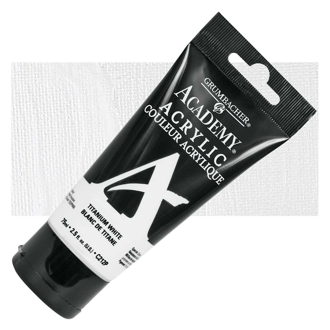 Open in modal - Grumbacher Academy Acrylic - Titanium White, 75 ml tube and swatch