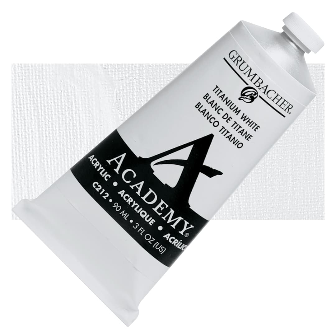 Open in modal - Grumbacher Academy Acrylic - Titanium White, 90 ml tube and swatch