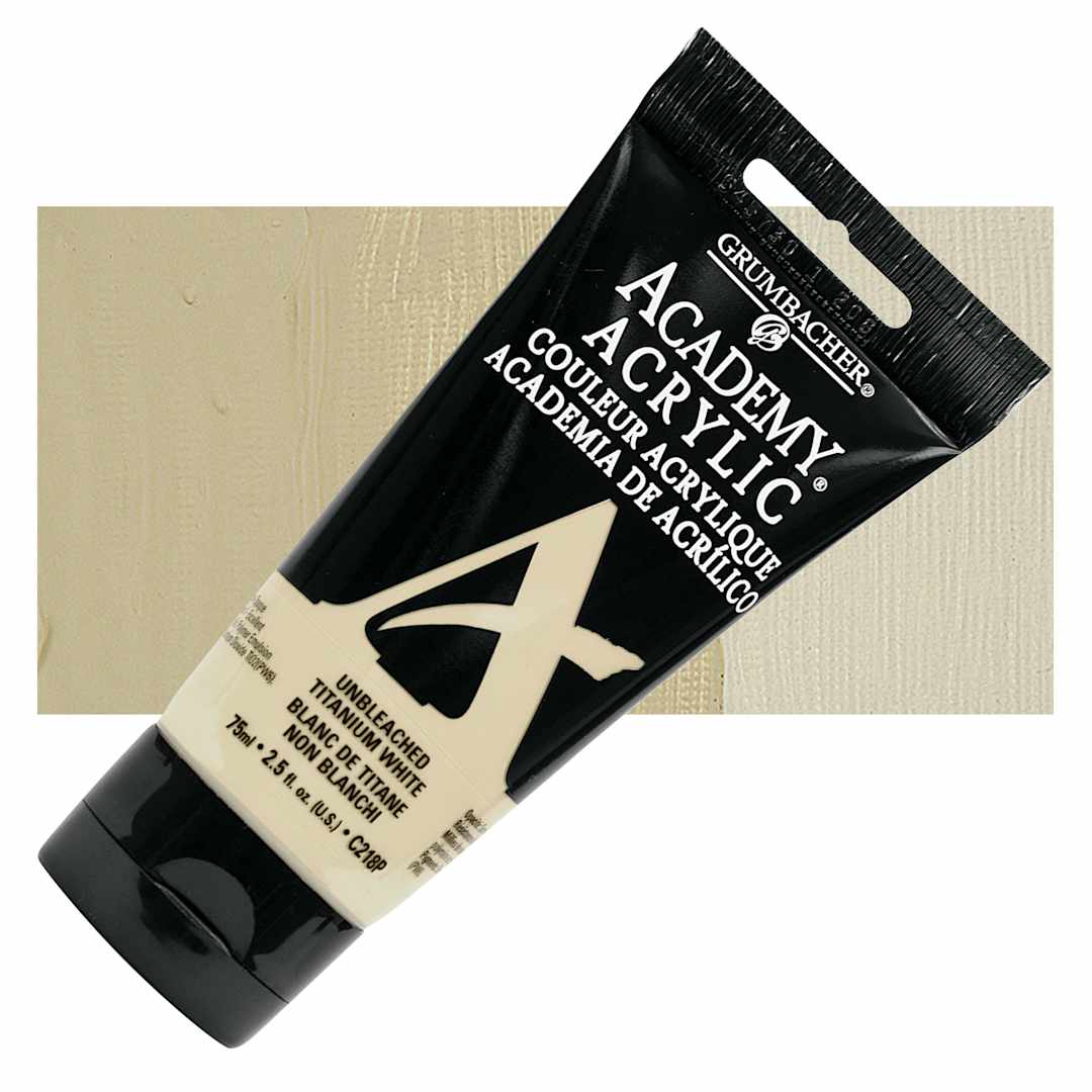 Open in modal - Grumbacher Academy Acrylic - Unbleached Titanium White, 75 ml tube and swatch